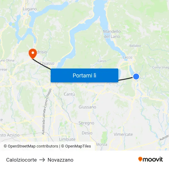Calolziocorte to Novazzano map