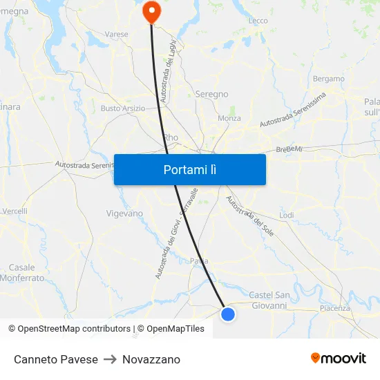 Canneto Pavese to Novazzano map