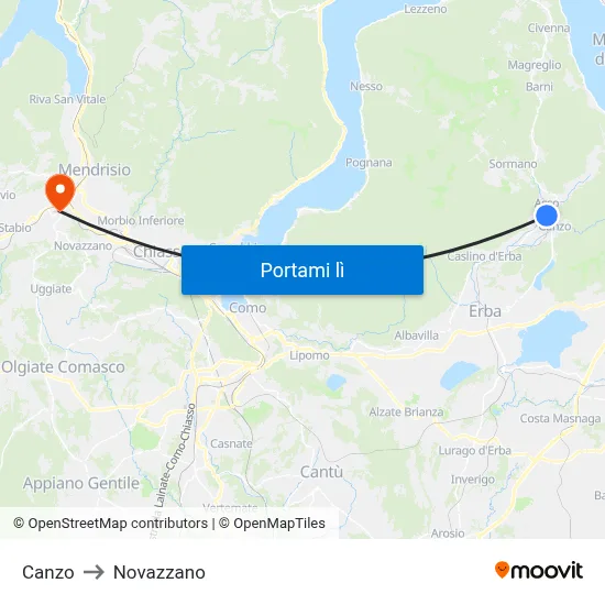 Canzo to Novazzano map