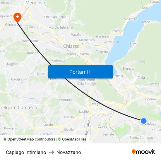 Capiago Intimiano to Novazzano map