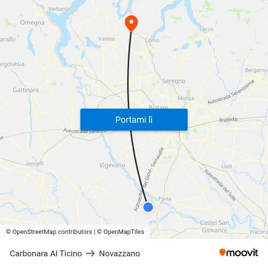 Carbonara Al Ticino to Novazzano map
