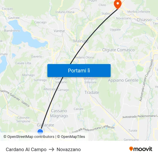 Cardano Al Campo to Novazzano map