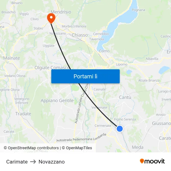 Carimate to Novazzano map