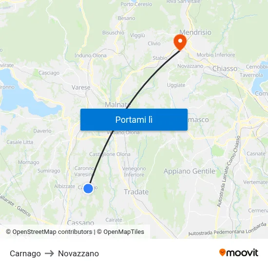 Carnago to Novazzano map