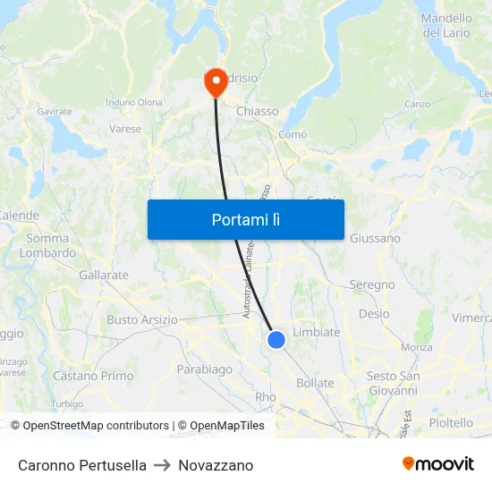 Caronno Pertusella to Novazzano map