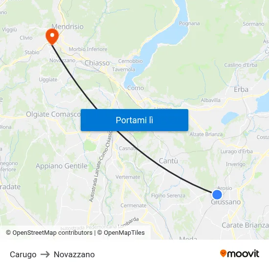 Carugo to Novazzano map