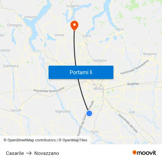 Casarile to Novazzano map