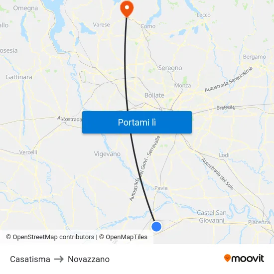 Casatisma to Novazzano map