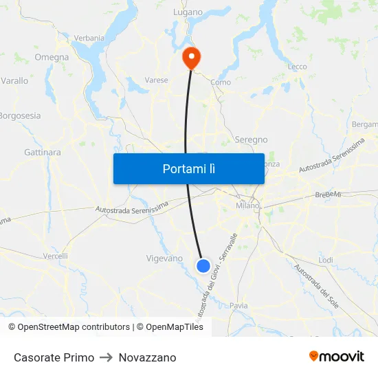 Casorate Primo to Novazzano map