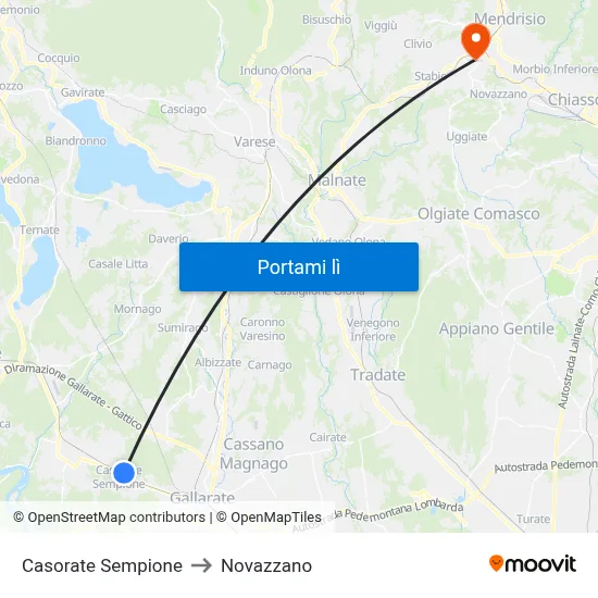 Casorate Sempione to Novazzano map