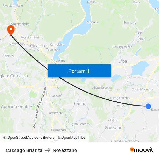Cassago Brianza to Novazzano map