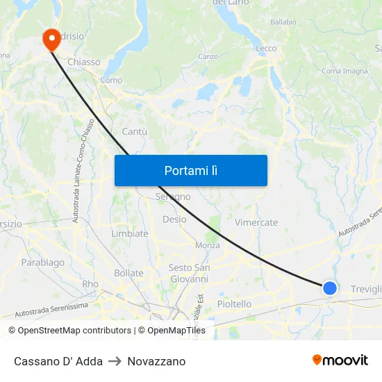 Cassano D' Adda to Novazzano map