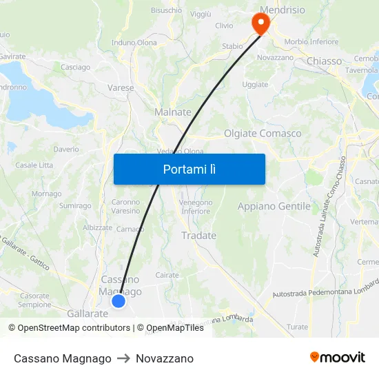Cassano Magnago to Novazzano map