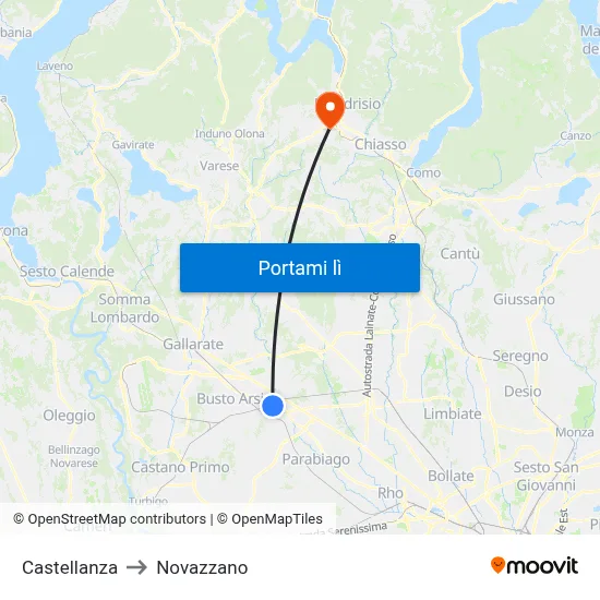 Castellanza to Novazzano map