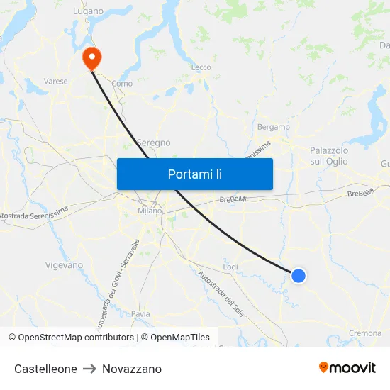 Castelleone to Novazzano map