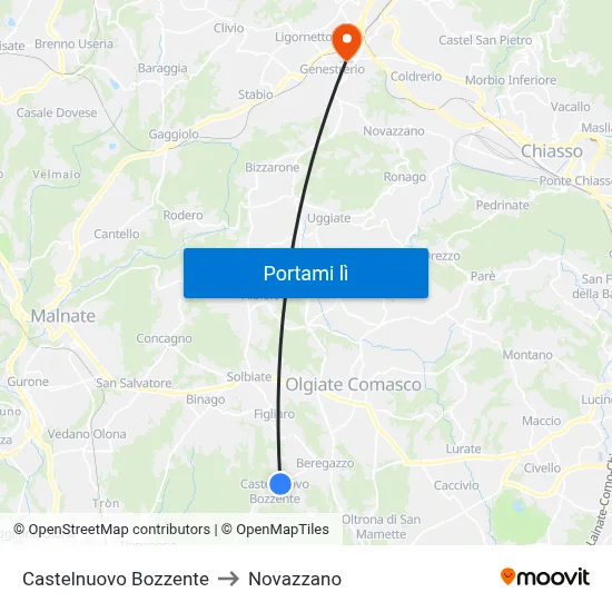Castelnuovo Bozzente to Novazzano map