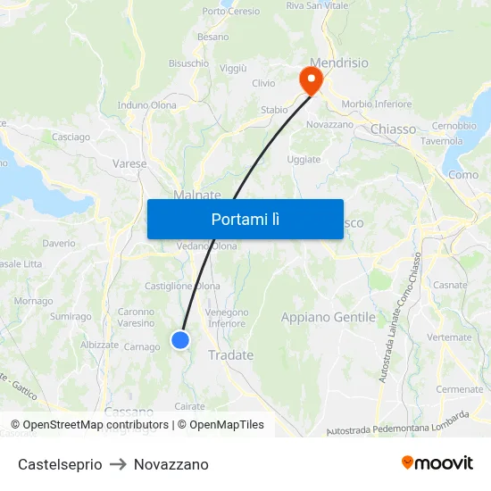 Castelseprio to Novazzano map