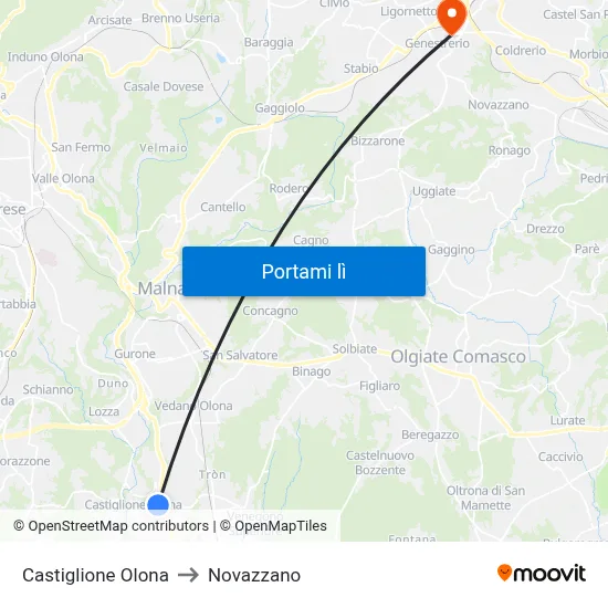 Castiglione Olona to Novazzano map