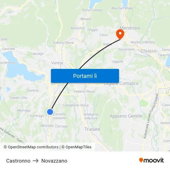 Castronno to Novazzano map