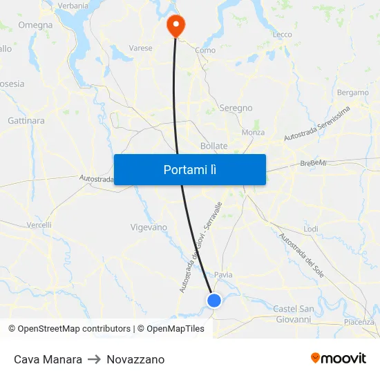 Cava Manara to Novazzano map