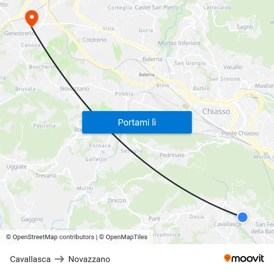 Cavallasca to Novazzano map