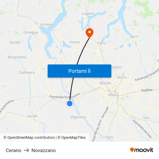 Cerano to Novazzano map