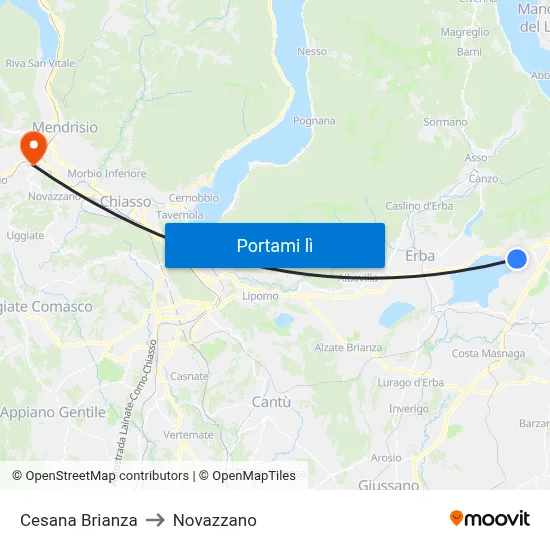 Cesana Brianza to Novazzano map