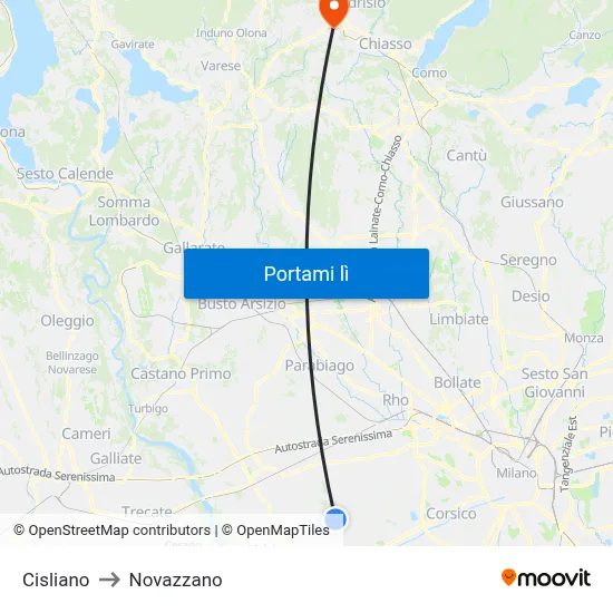 Cisliano to Novazzano map