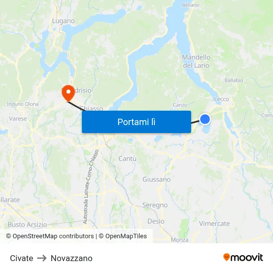 Civate to Novazzano map