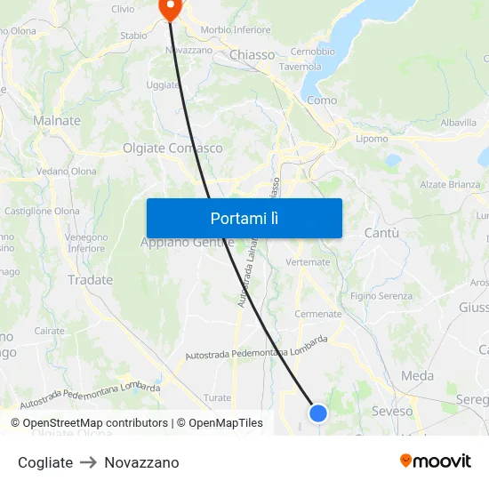 Cogliate to Novazzano map