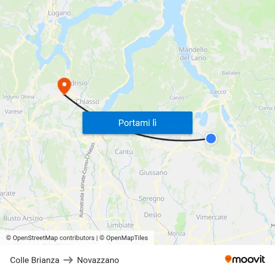 Colle Brianza to Novazzano map