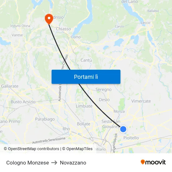 Cologno Monzese to Novazzano map