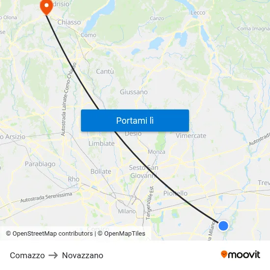 Comazzo to Novazzano map