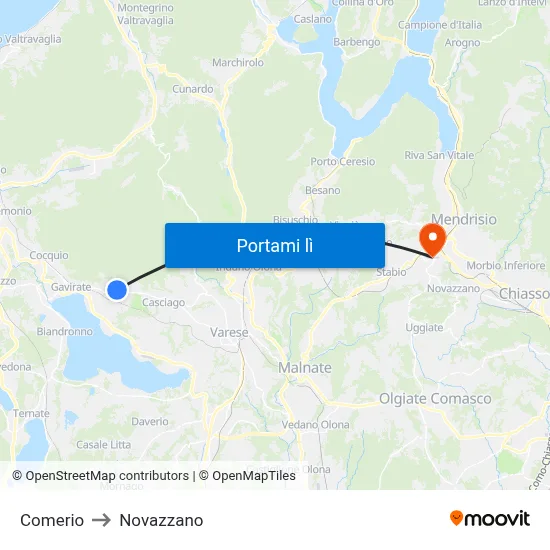 Comerio to Novazzano map