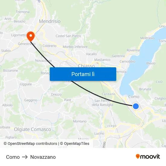 Como to Novazzano map