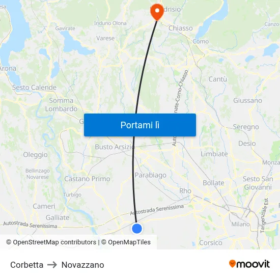 Corbetta to Novazzano map