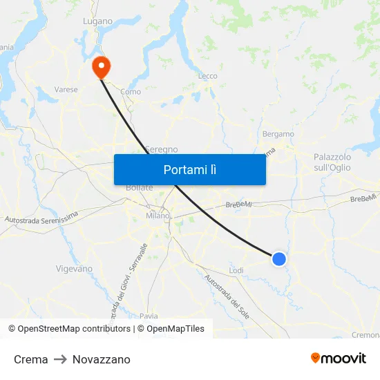Crema to Novazzano map