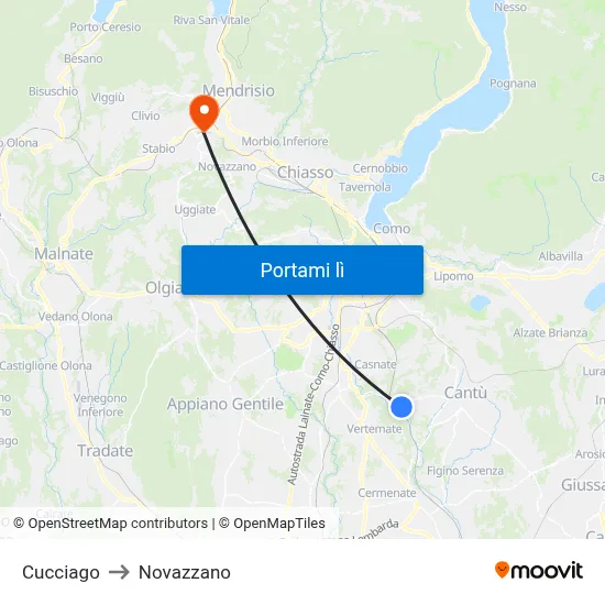 Cucciago to Novazzano map
