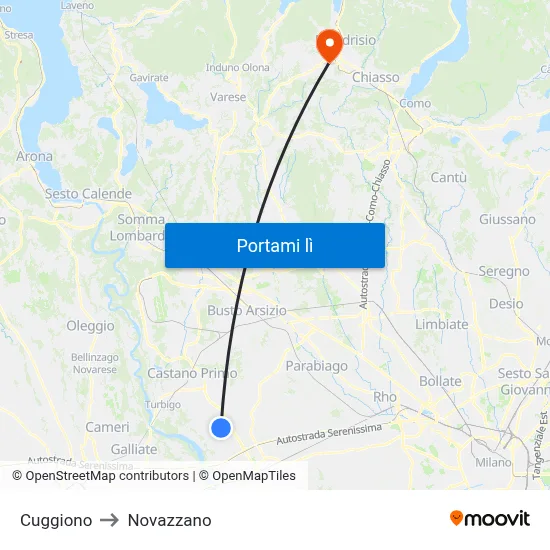 Cuggiono to Novazzano map