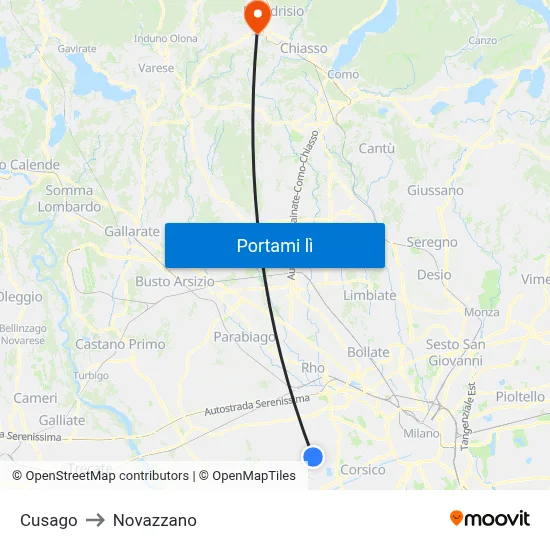 Cusago to Novazzano map