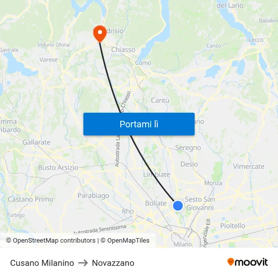 Cusano Milanino to Novazzano map