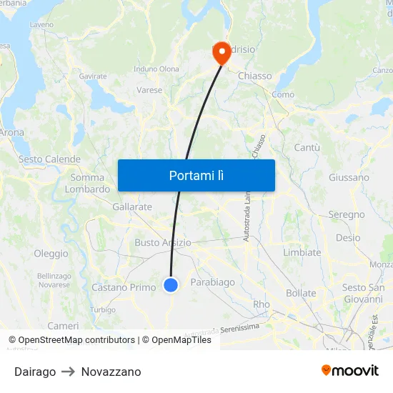 Dairago to Novazzano map