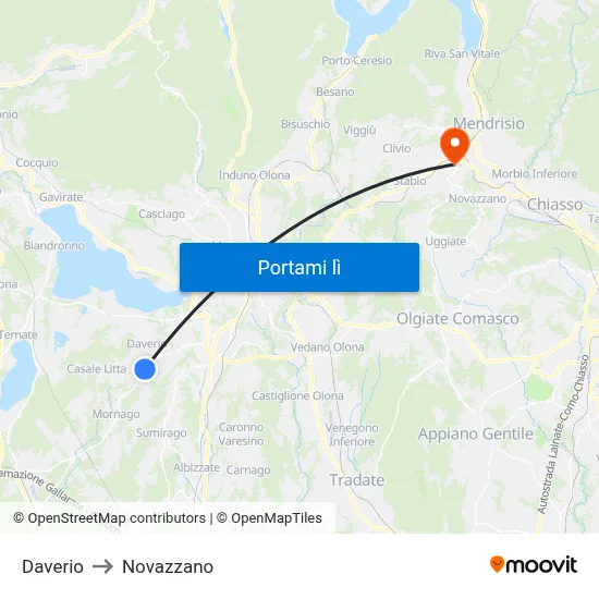Daverio to Novazzano map