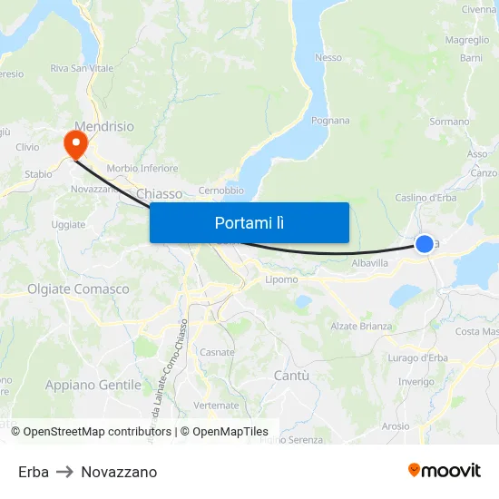 Erba to Novazzano map