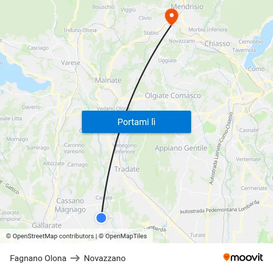 Fagnano Olona to Novazzano map