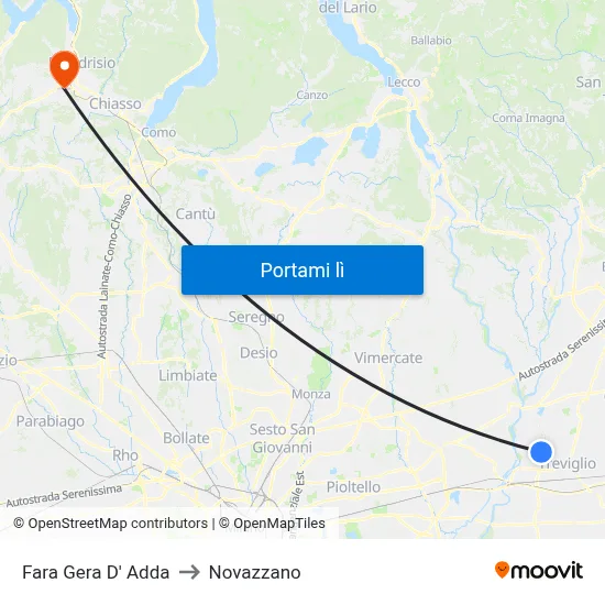 Fara Gera D' Adda to Novazzano map