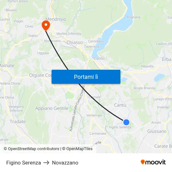 Figino Serenza to Novazzano map