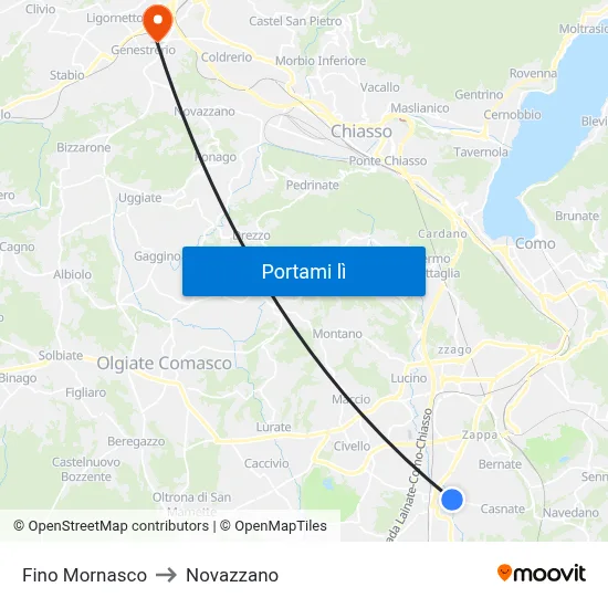 Fino Mornasco to Novazzano map