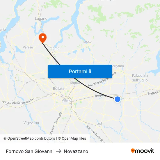 Fornovo San Giovanni to Novazzano map