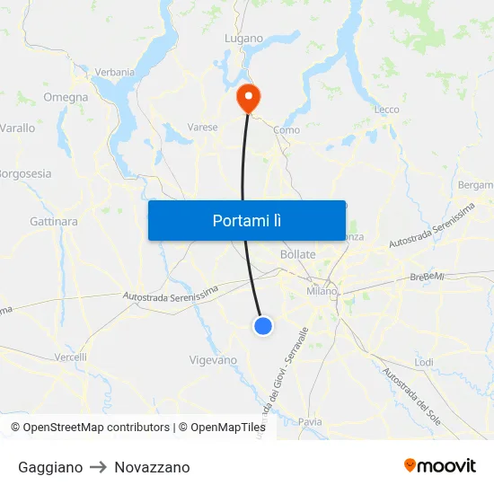 Gaggiano to Novazzano map